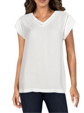 Buffalo David Bitton Sofie V-Neck Gauze Crochet Blouse Sz M Boho Summer